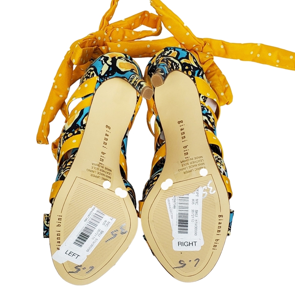 Gianni Bini Yellow Patterned Wrap-Heel Sandals - Picture 11 of 13